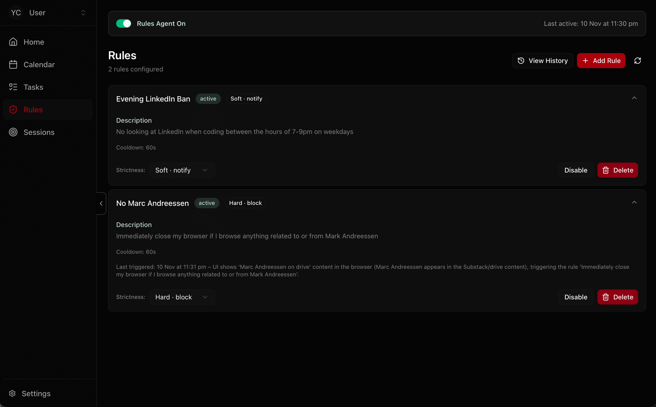 Carnelia Rules interface